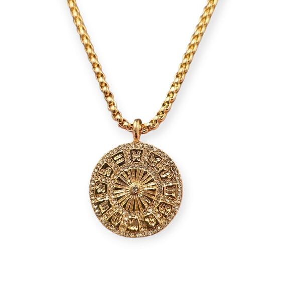 18k Gold Plated Reversible Astrological Chart Medallion Intuition Necklace - Picture 11 of 14